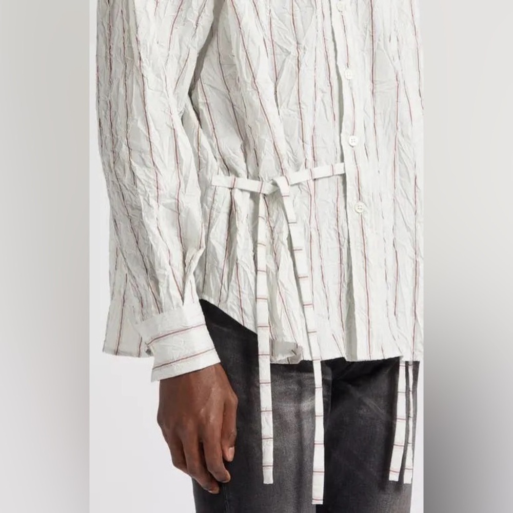 nwt JOHN ELLIOTT Men's Crinkled Tie Shirt in Manhasset Stripe Size Large - Picture 8 of 12